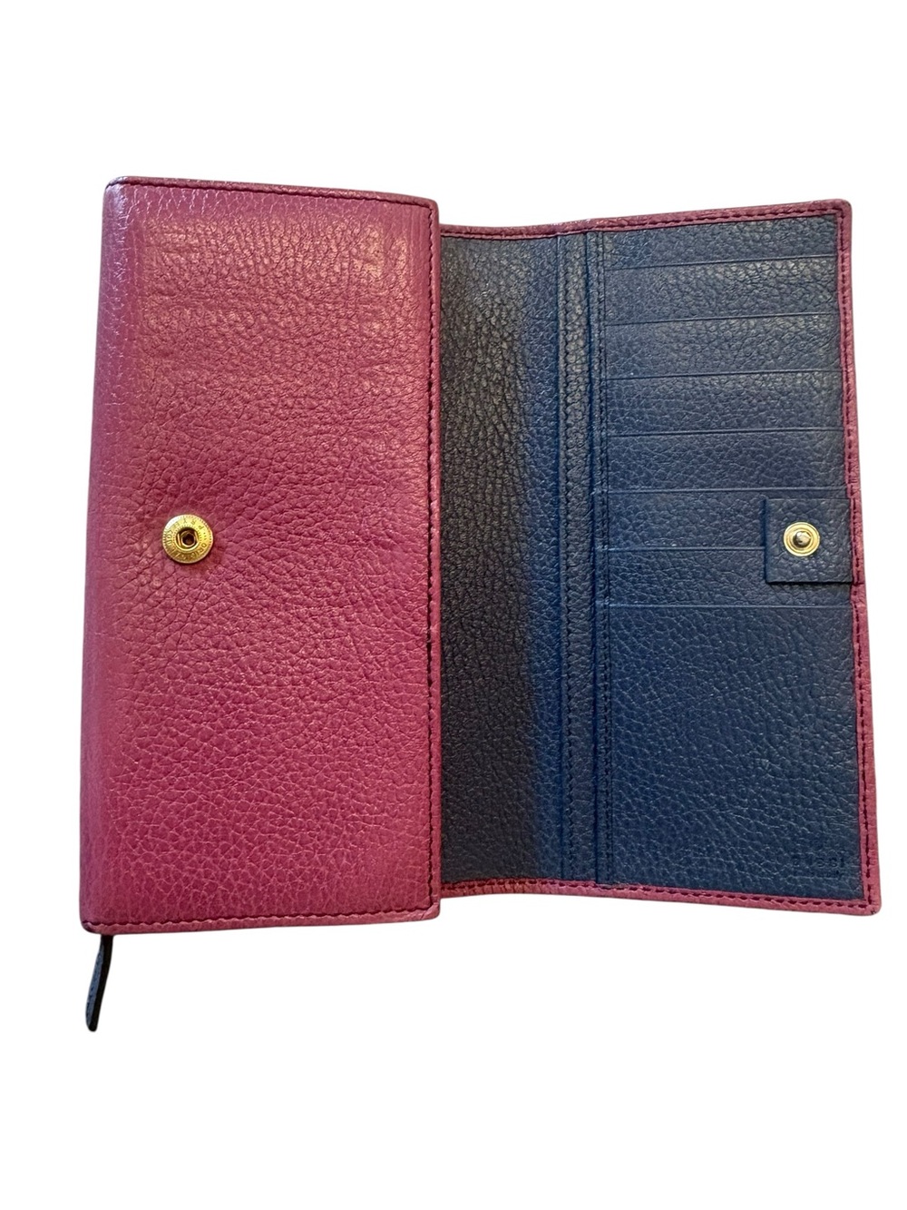 Gucci Magenta Pebbled Leather Women's Wallet with Gold Stamp - Picture 3 of 5